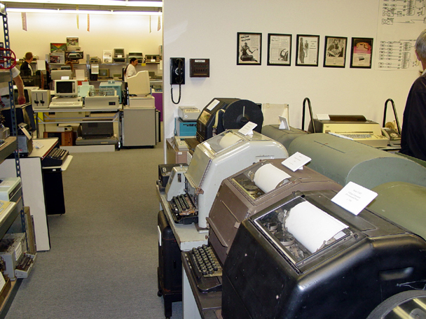 Vintage Teletypes and printers on exhibit at the downtown campus